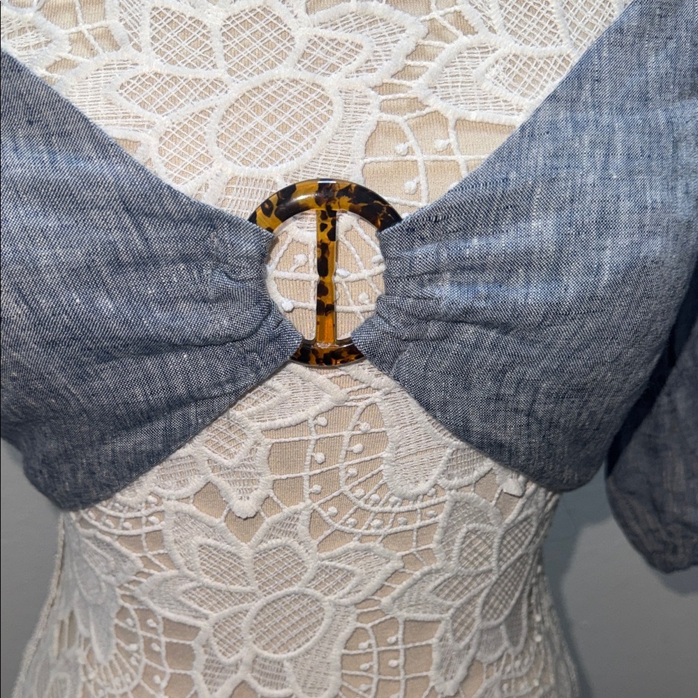 Claude Tulum 100% Linen Elegant Blue Women's Blouse - Picture 2 of 4